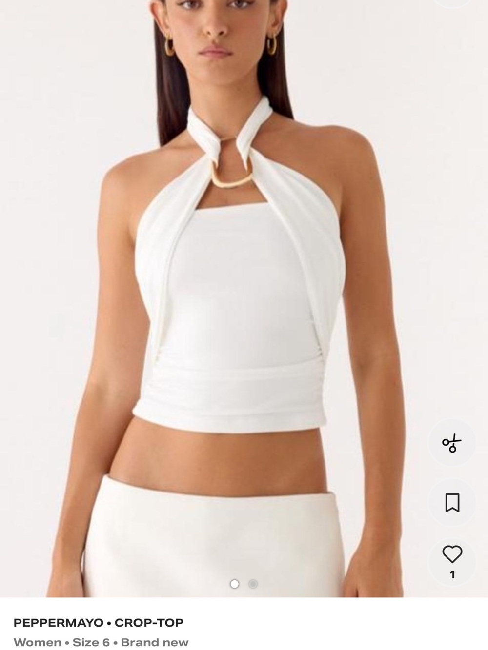 PEPPERMAYO White Halter Crop Top with Ring Detail